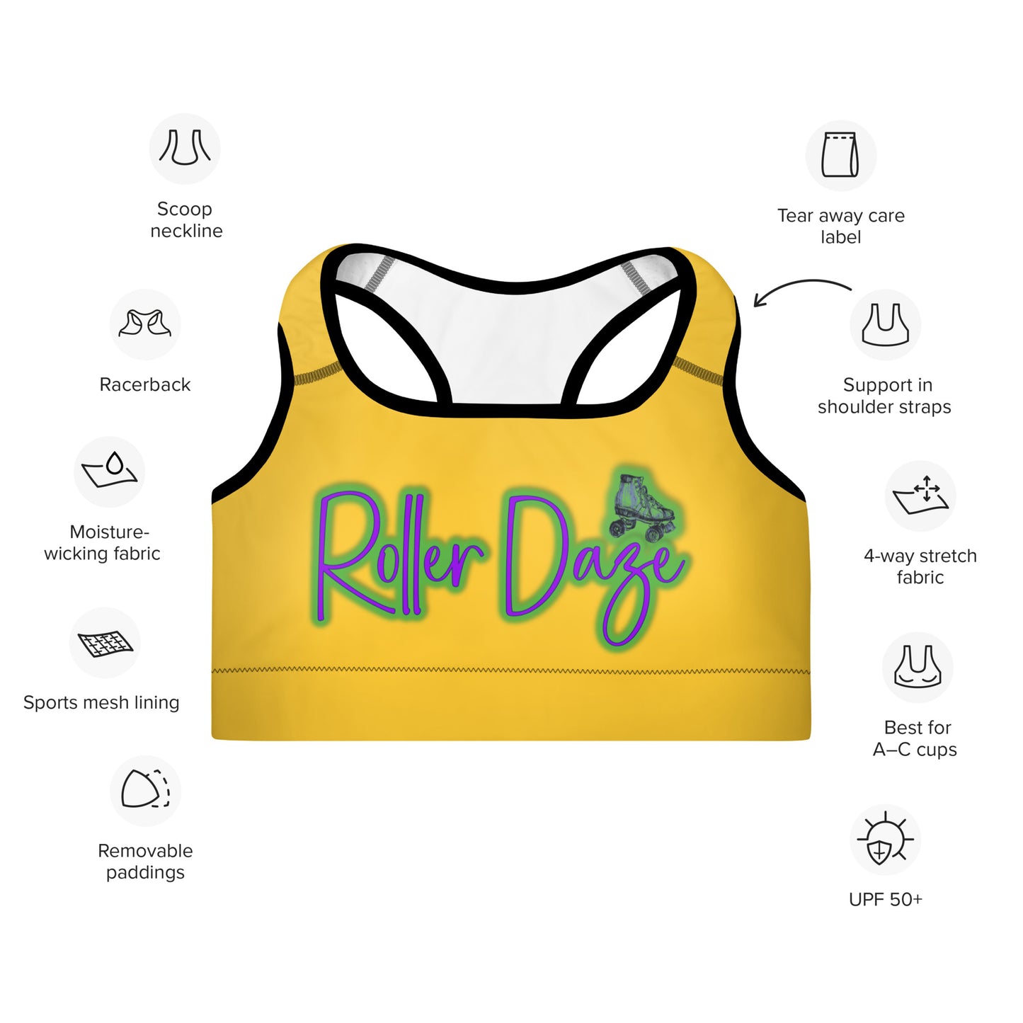 Roller Daze (Gold) Padded Sports Bra