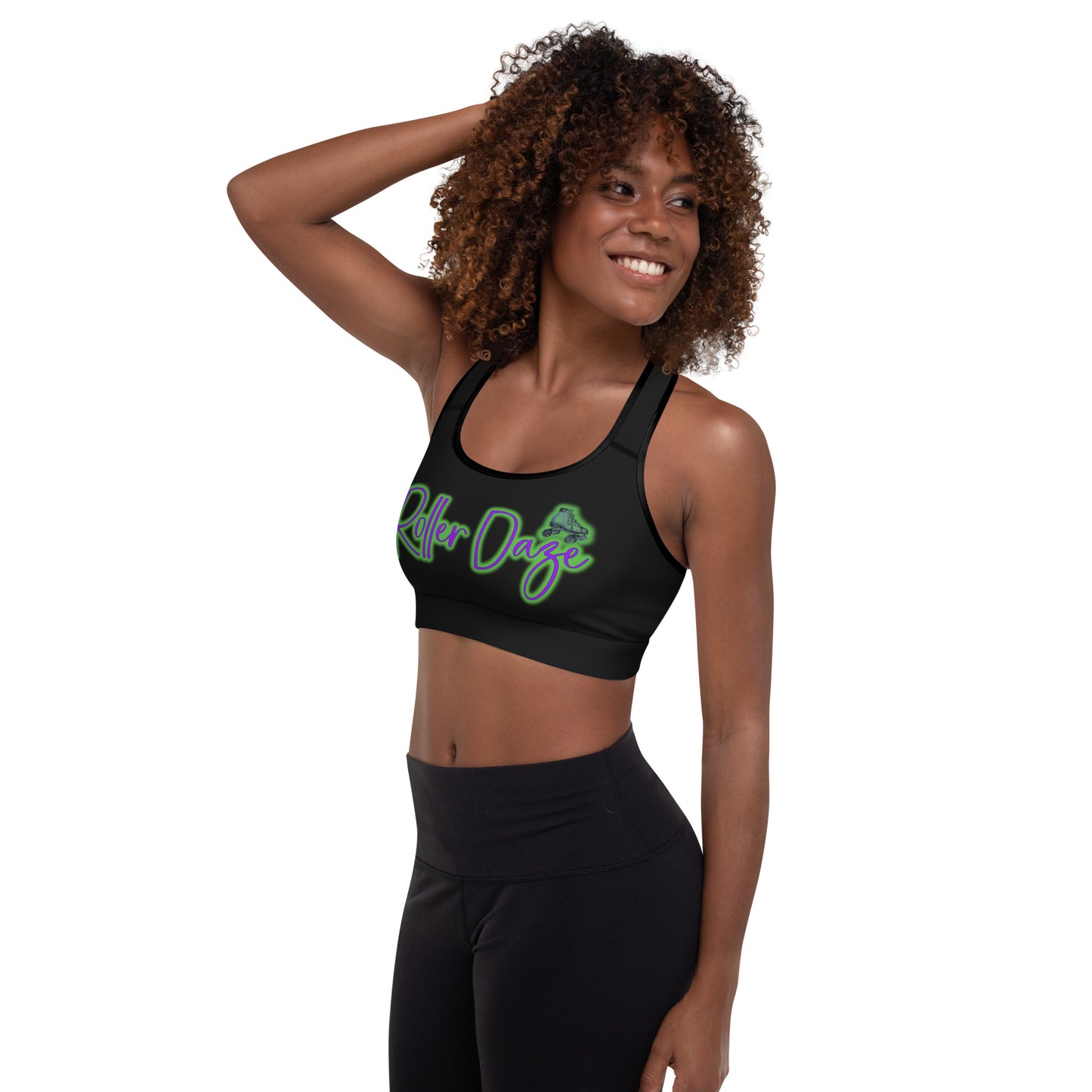 Roller Daze (Black) Padded Sports Bra