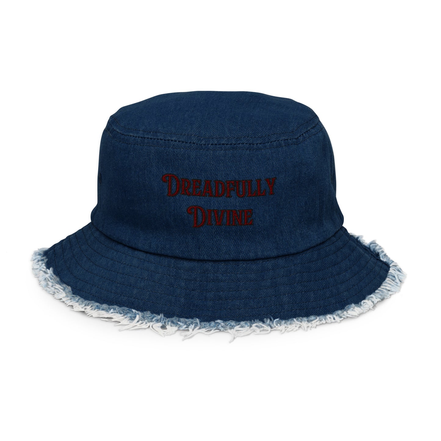 DD Logo (Maroon) Distressed Denim Bucket Hat