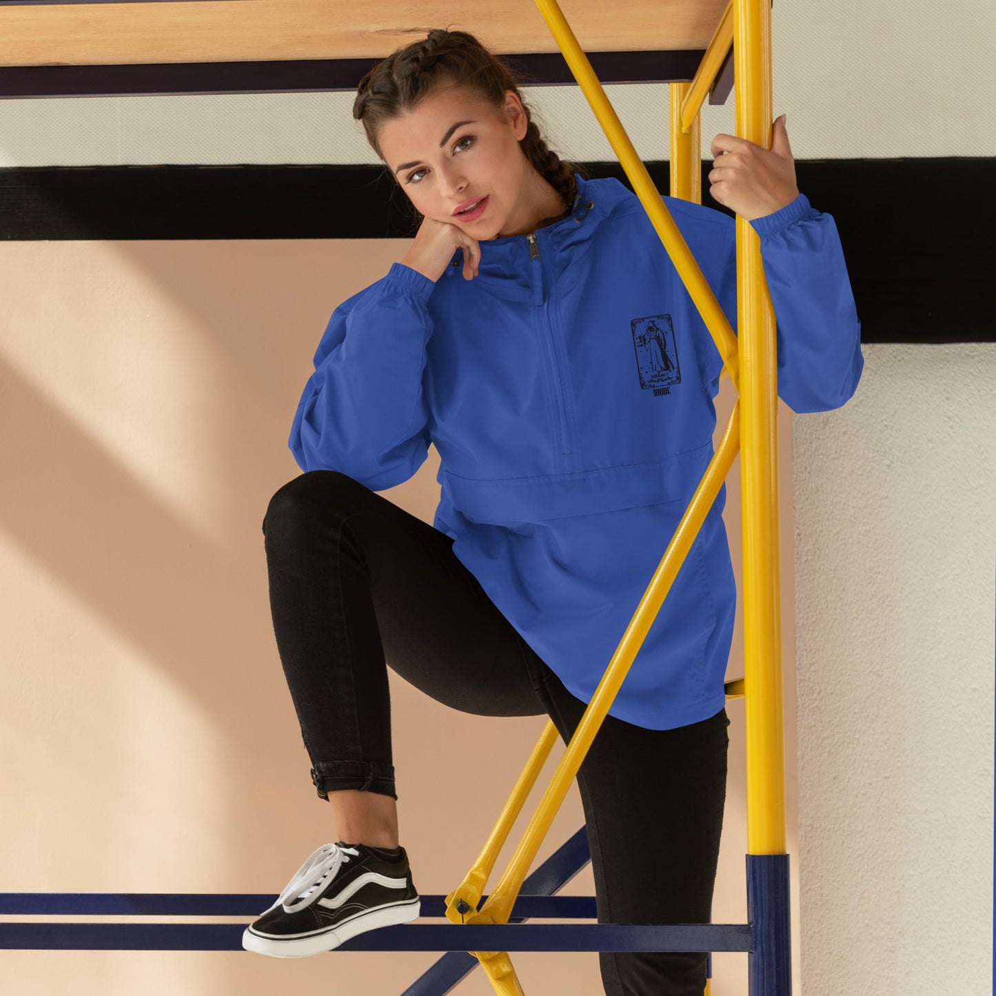 Hermit (Black) Embroidered Unisex Champion Packable Jacket
