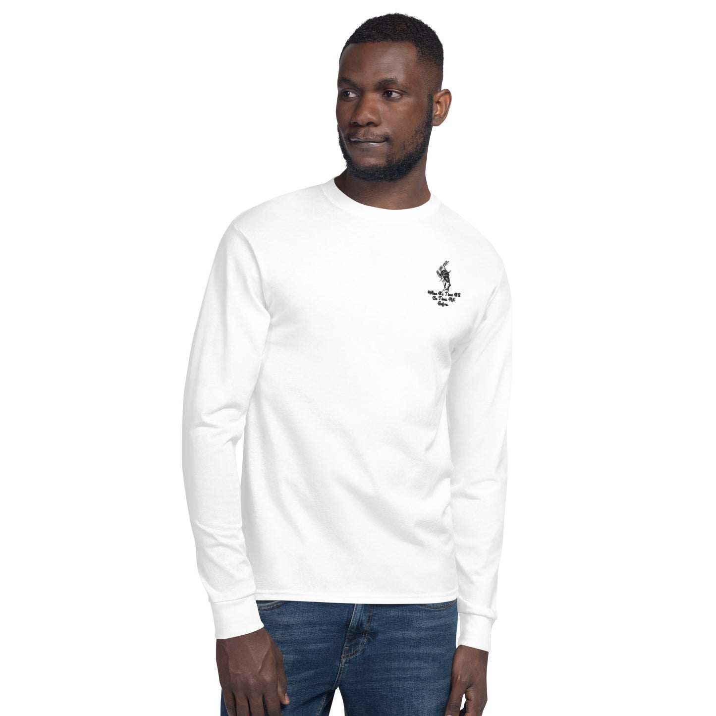 Rabbit (Black) Embroidered Men's Champion Long Sleeve Shirt