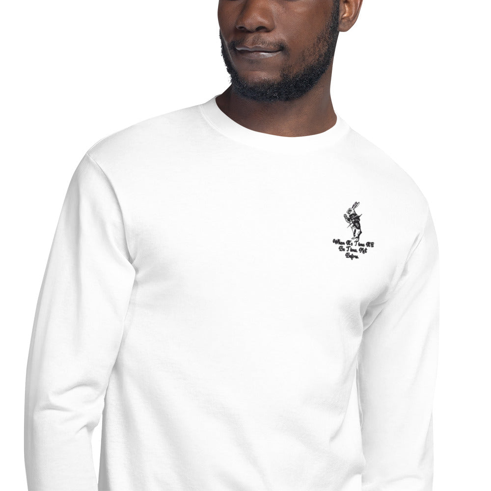 Rabbit (Black) Embroidered Men's Champion Long Sleeve Shirt