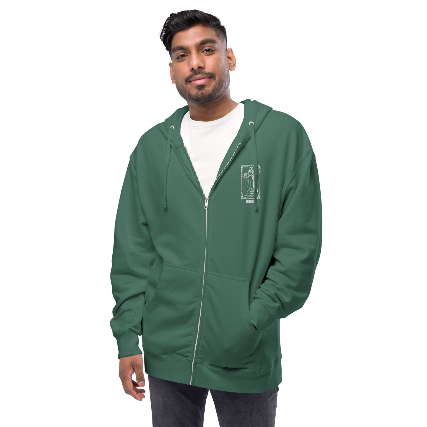 Hermit (White) Unisex Fleece Zip Up Hoodie