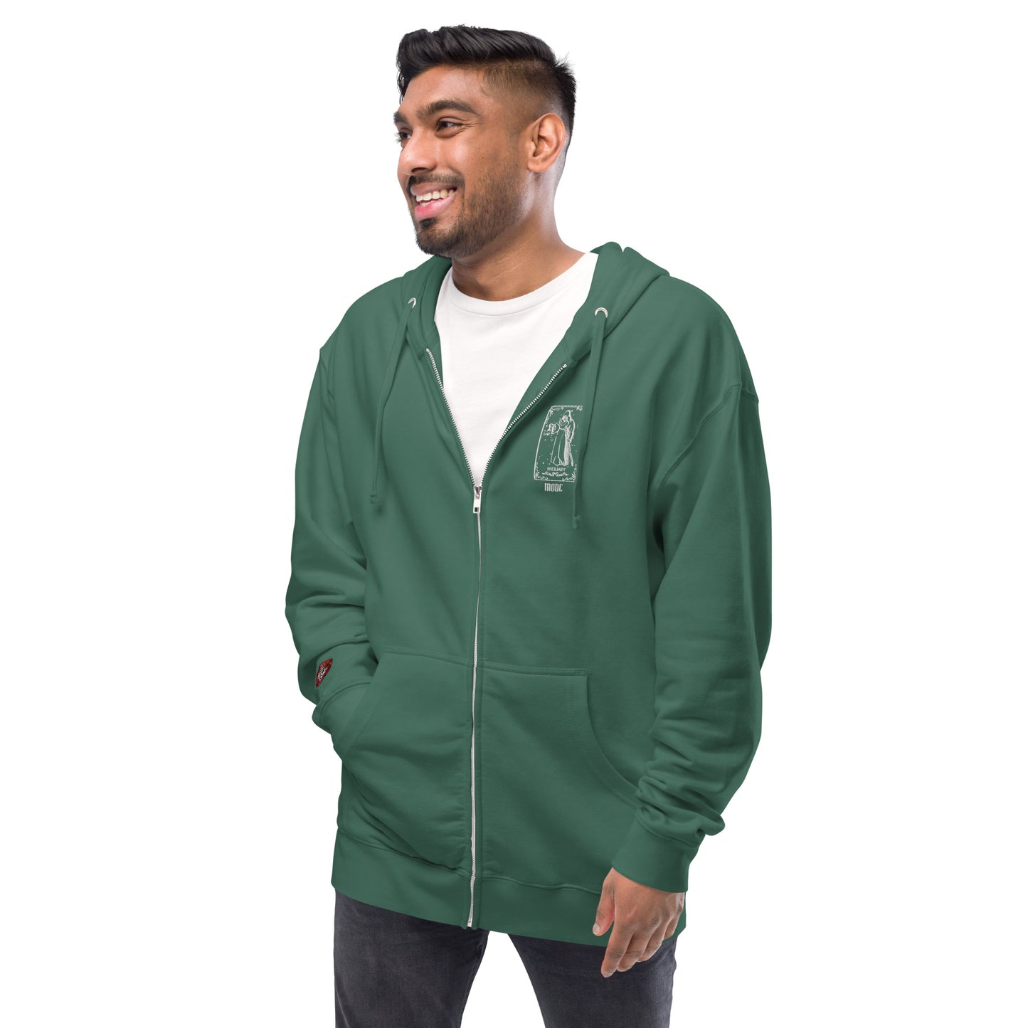 Hermit (White) Unisex Fleece Zip Up Hoodie