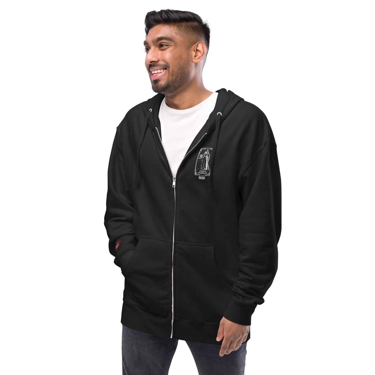 Hermit (White) Unisex Fleece Zip Up Hoodie