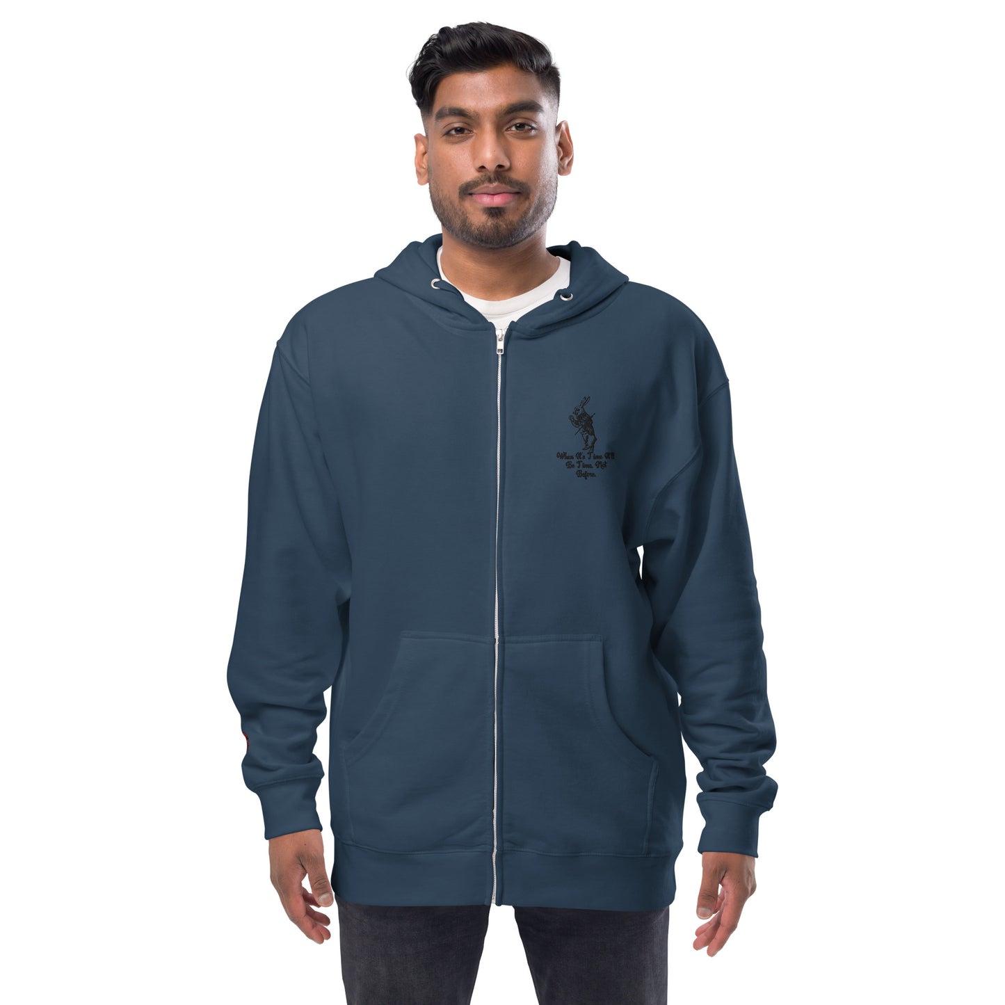 Rabbit (Black) Unisex Fleece Zip Up Hoodie