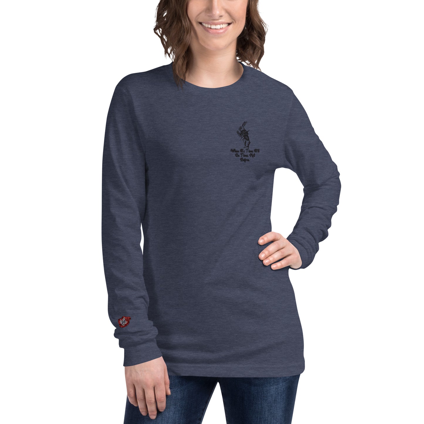 Rabbit (Black) Embroidered Unisex Long Sleeve Tee