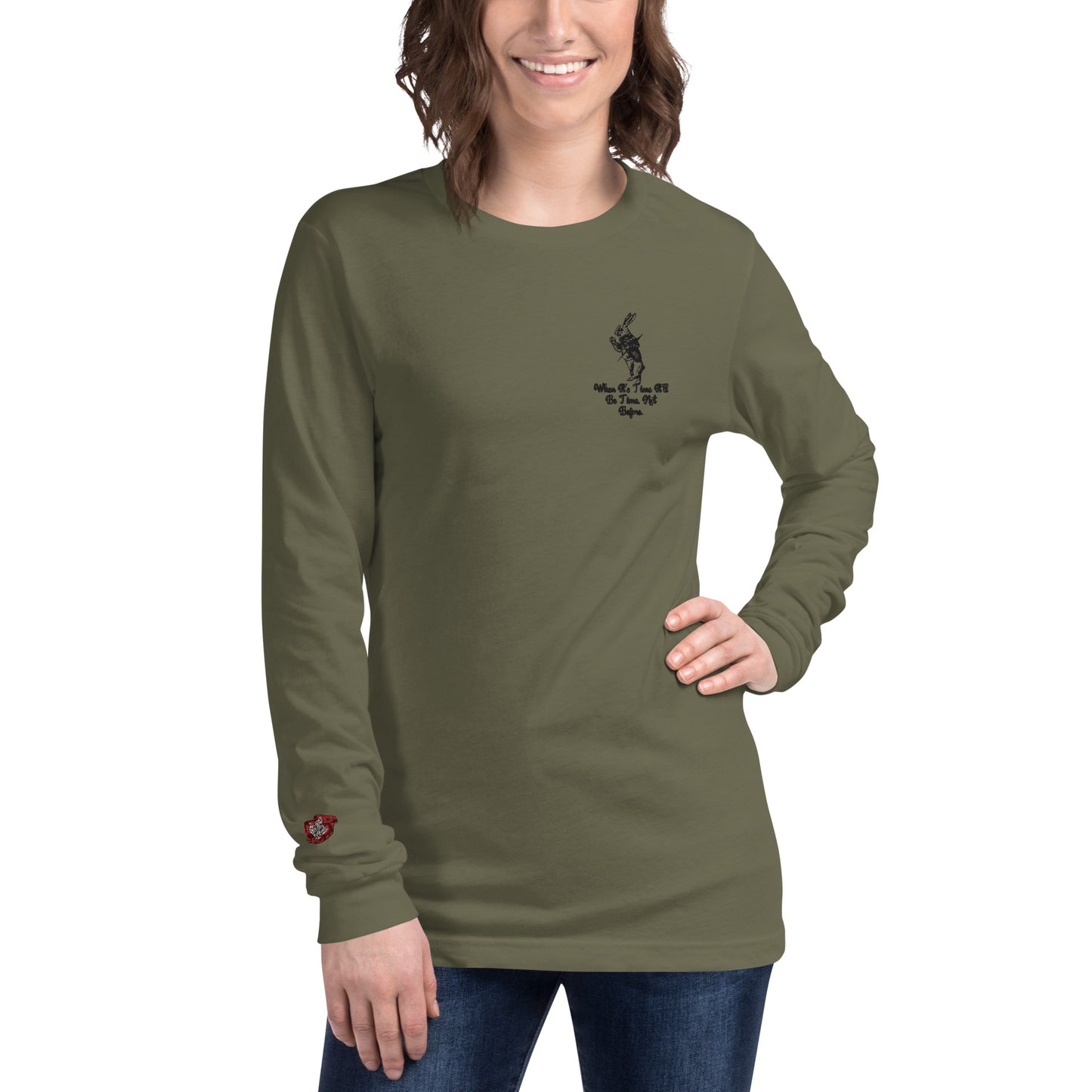 Rabbit (Black) Embroidered Unisex Long Sleeve Tee