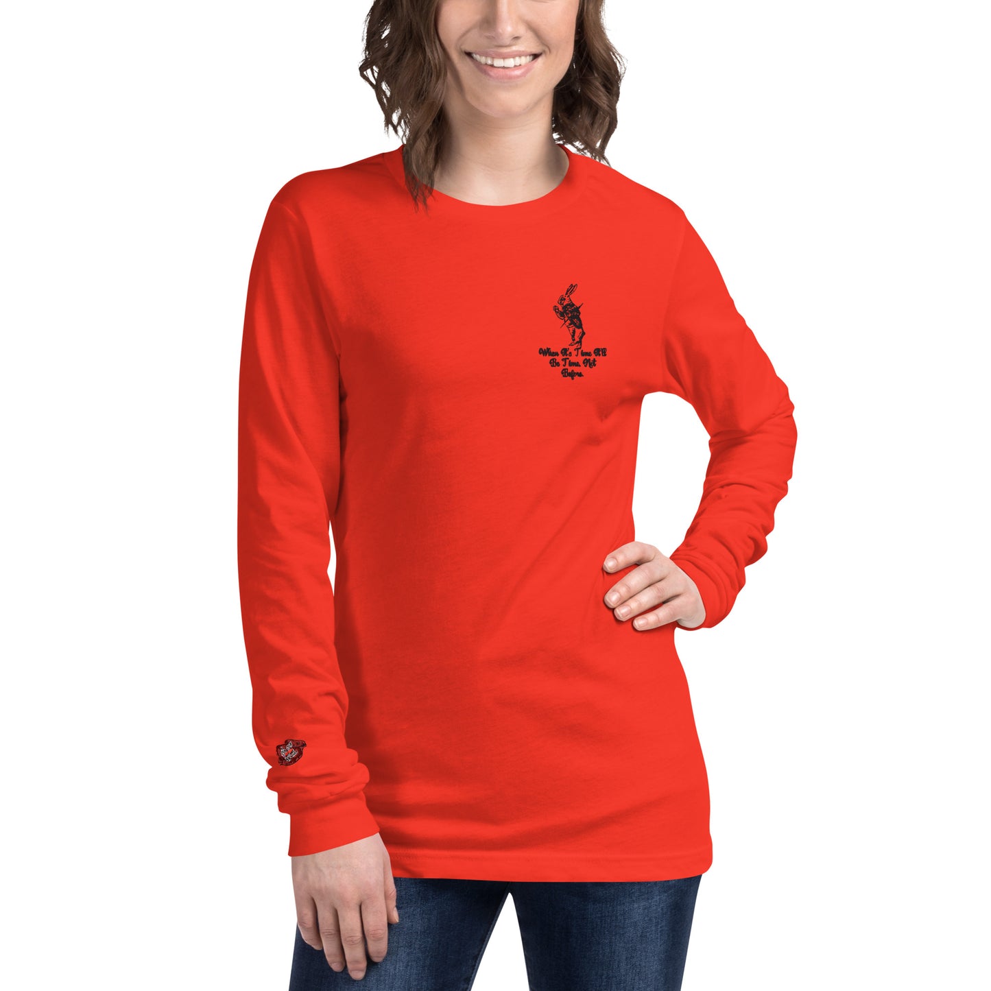 Rabbit (Black) Embroidered Unisex Long Sleeve Tee