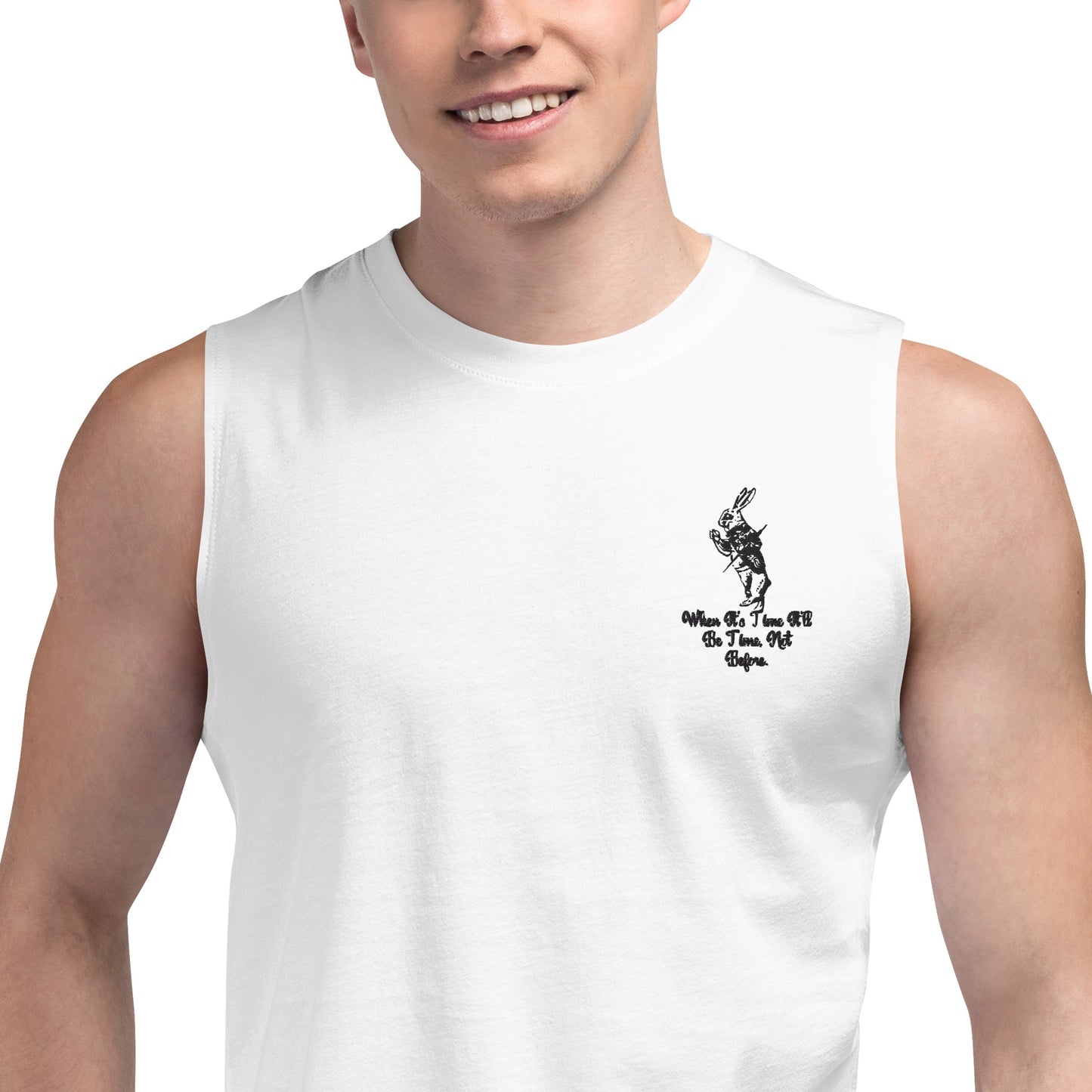 Rabbit (Black) Embroidered Unisex Muscle Shirt