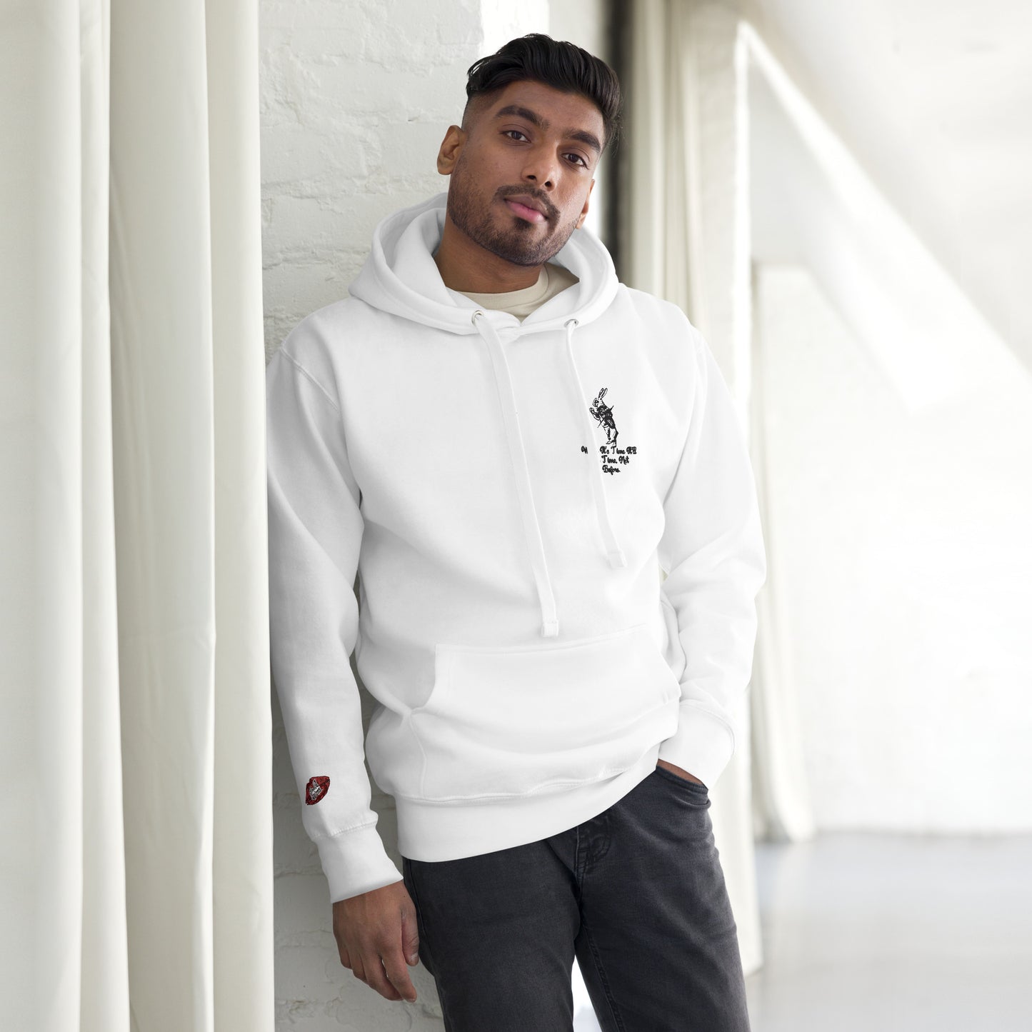 Rabbit (Black) Embroidered Unisex Premium Hoodie