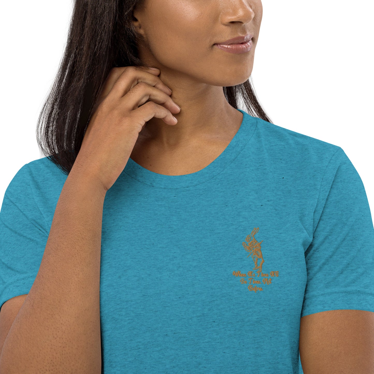 Rabbit (Gold) Embroidered Unisex Tri-blend Short Sleeve T-shirt