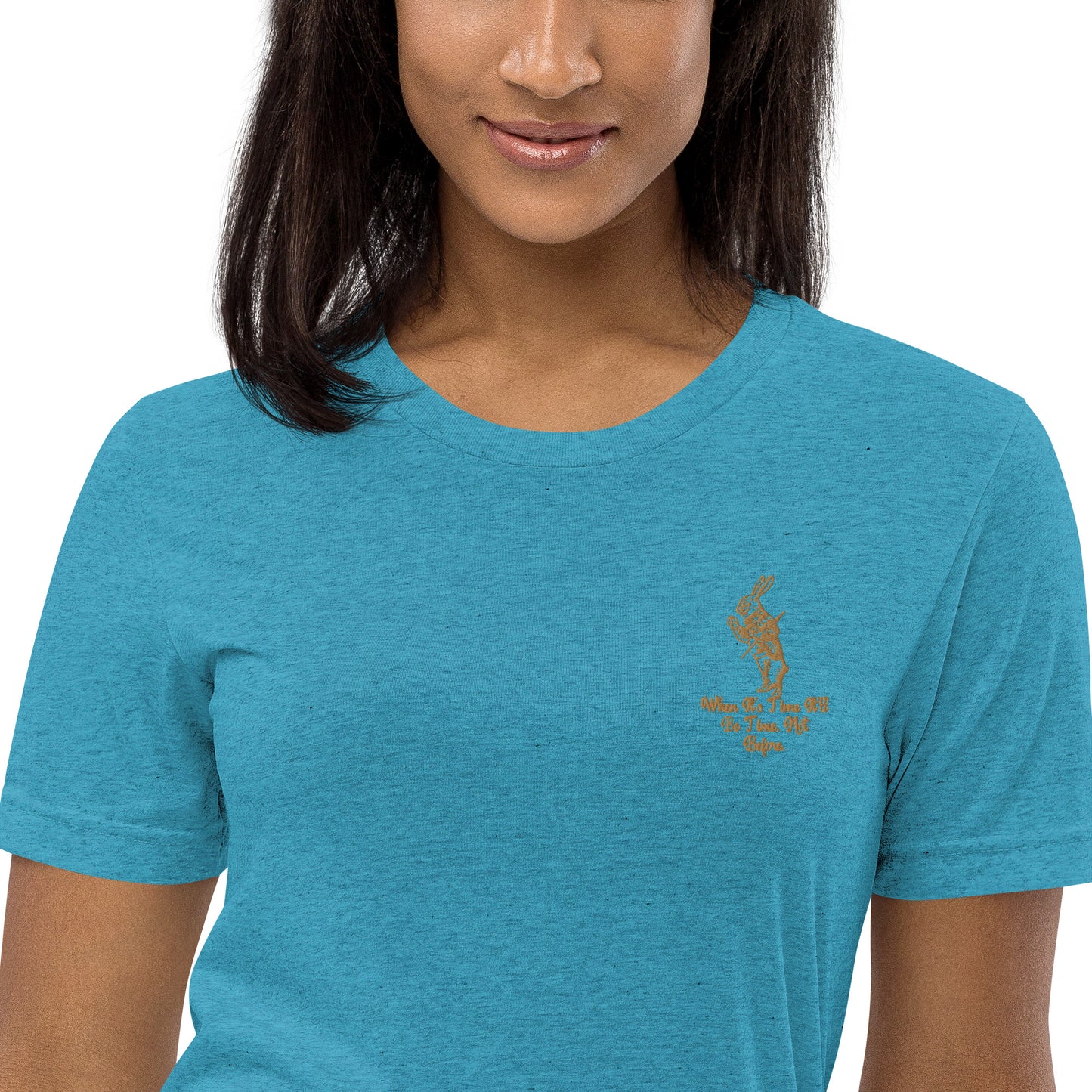 Rabbit (Gold) Embroidered Unisex Tri-blend Short Sleeve T-shirt