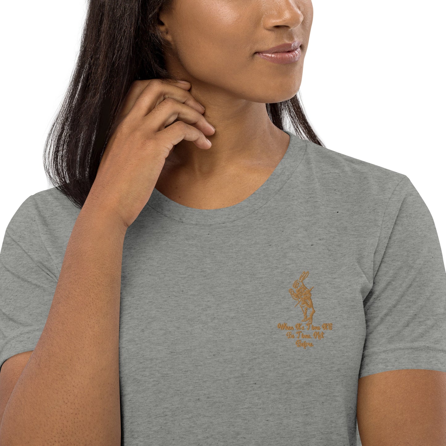 Rabbit (Gold) Embroidered Unisex Tri-blend Short Sleeve T-shirt