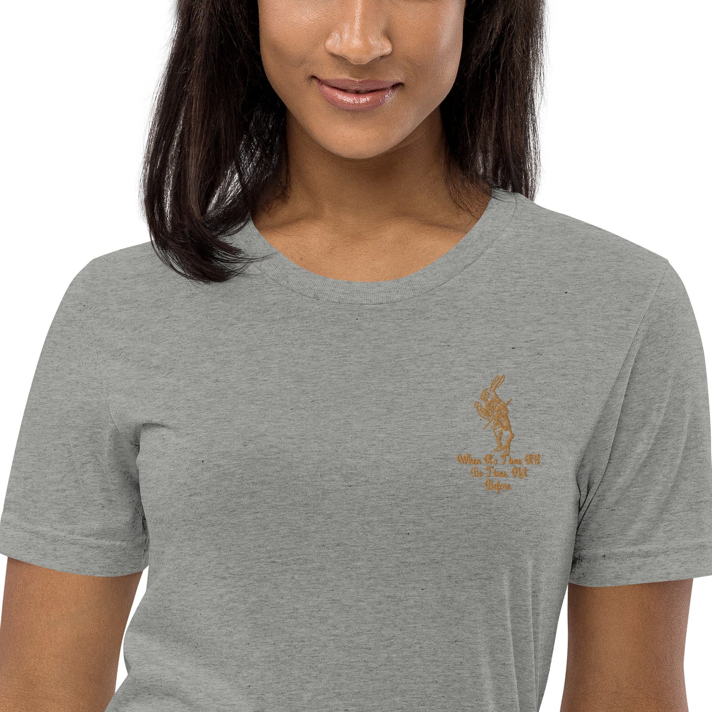 Rabbit (Gold) Embroidered Unisex Tri-blend Short Sleeve T-shirt