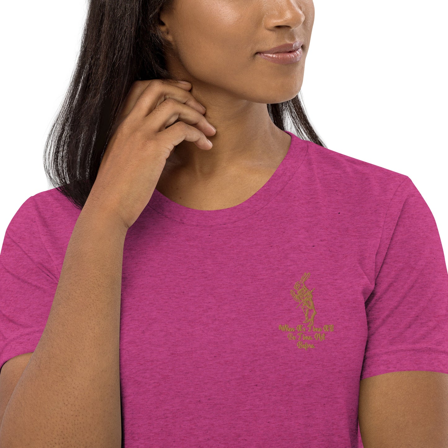 Rabbit (Gold) Embroidered Unisex Tri-blend Short Sleeve T-shirt
