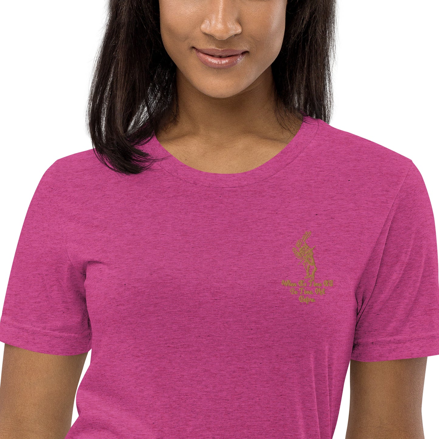 Rabbit (Gold) Embroidered Unisex Tri-blend Short Sleeve T-shirt