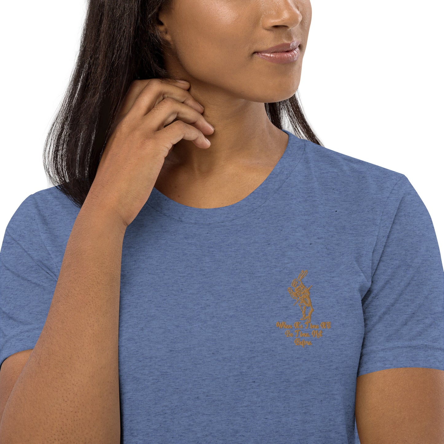 Rabbit (Gold) Embroidered Unisex Tri-blend Short Sleeve T-shirt