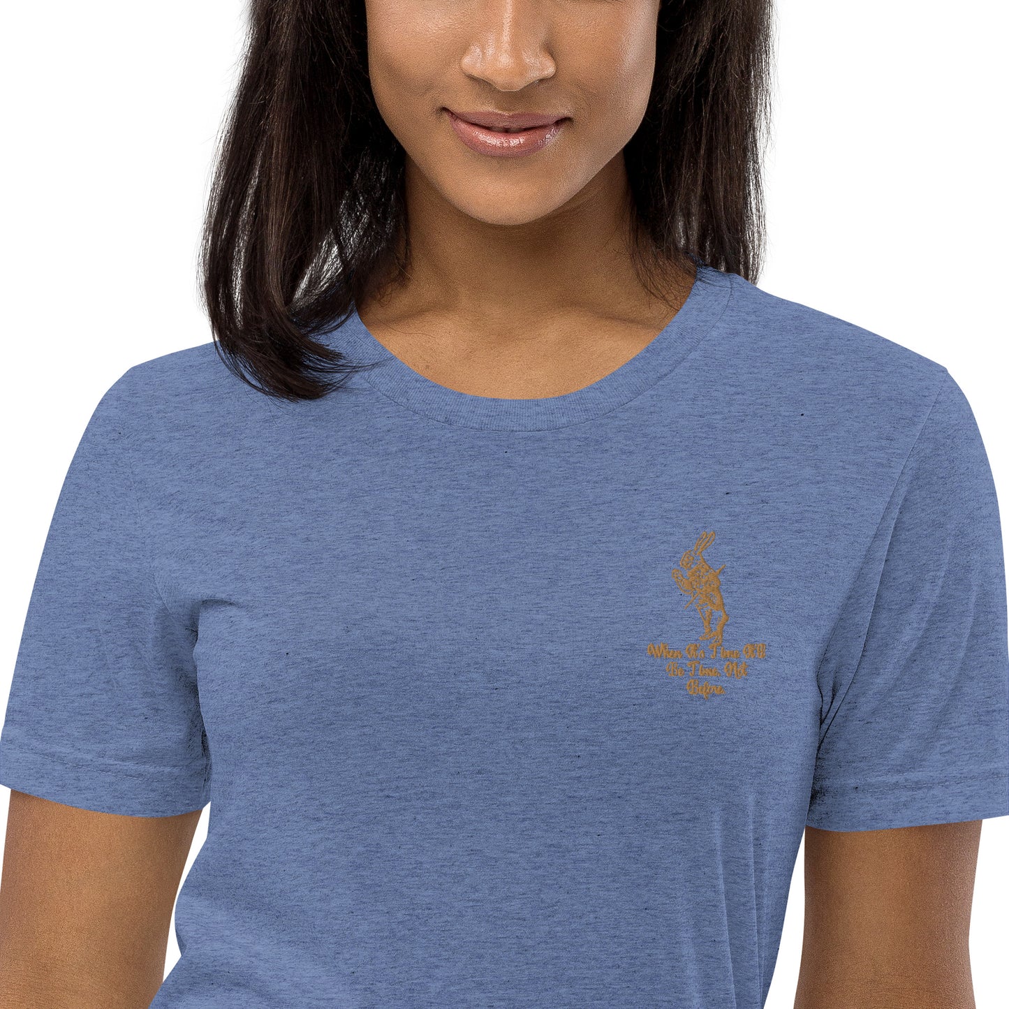 Rabbit (Gold) Embroidered Unisex Tri-blend Short Sleeve T-shirt