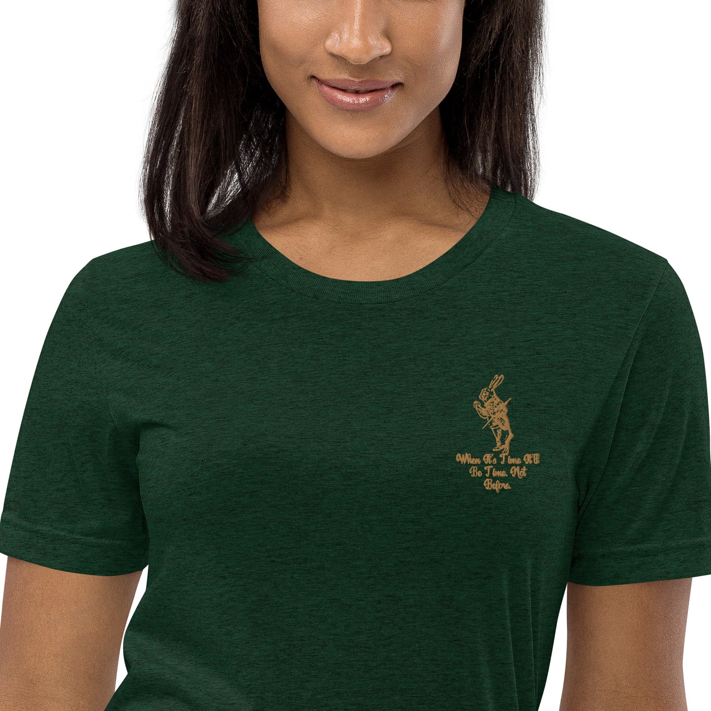 Rabbit (Gold) Embroidered Unisex Tri-blend Short Sleeve T-shirt