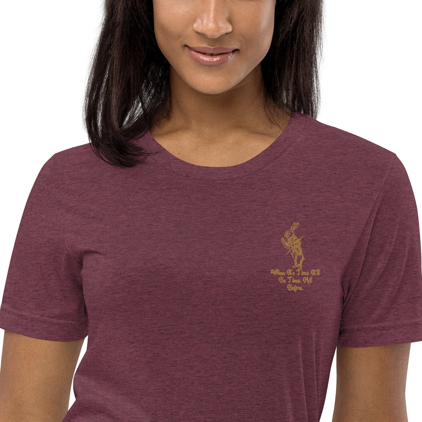 Rabbit (Gold) Embroidered Unisex Tri-blend Short Sleeve T-shirt