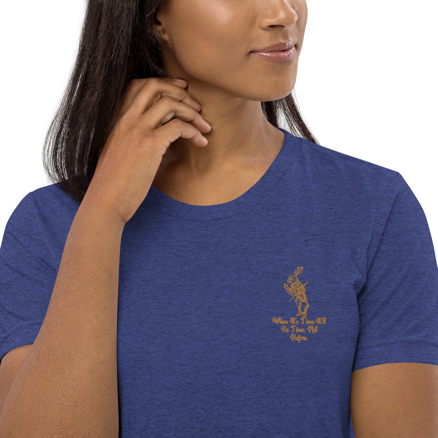 Rabbit (Gold) Embroidered Unisex Tri-blend Short Sleeve T-shirt