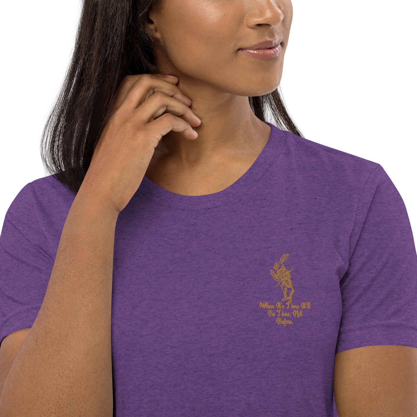 Rabbit (Gold) Embroidered Unisex Tri-blend Short Sleeve T-shirt
