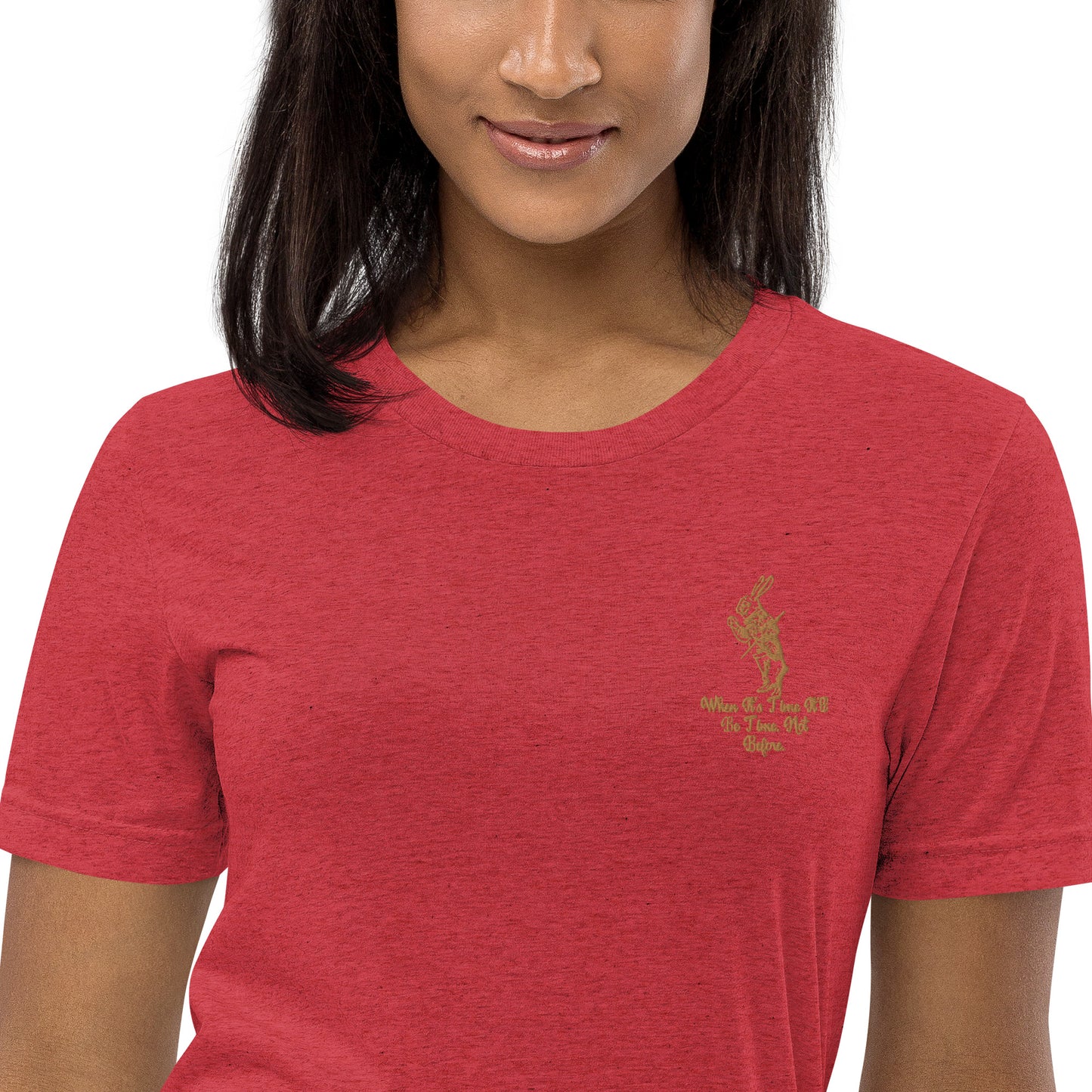 Rabbit (Gold) Embroidered Unisex Tri-blend Short Sleeve T-shirt