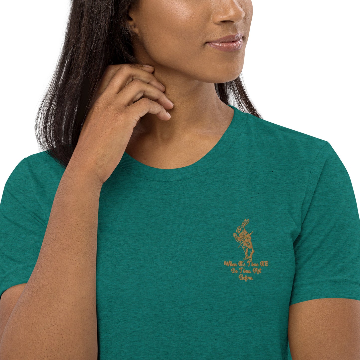 Rabbit (Gold) Embroidered Unisex Tri-blend Short Sleeve T-shirt