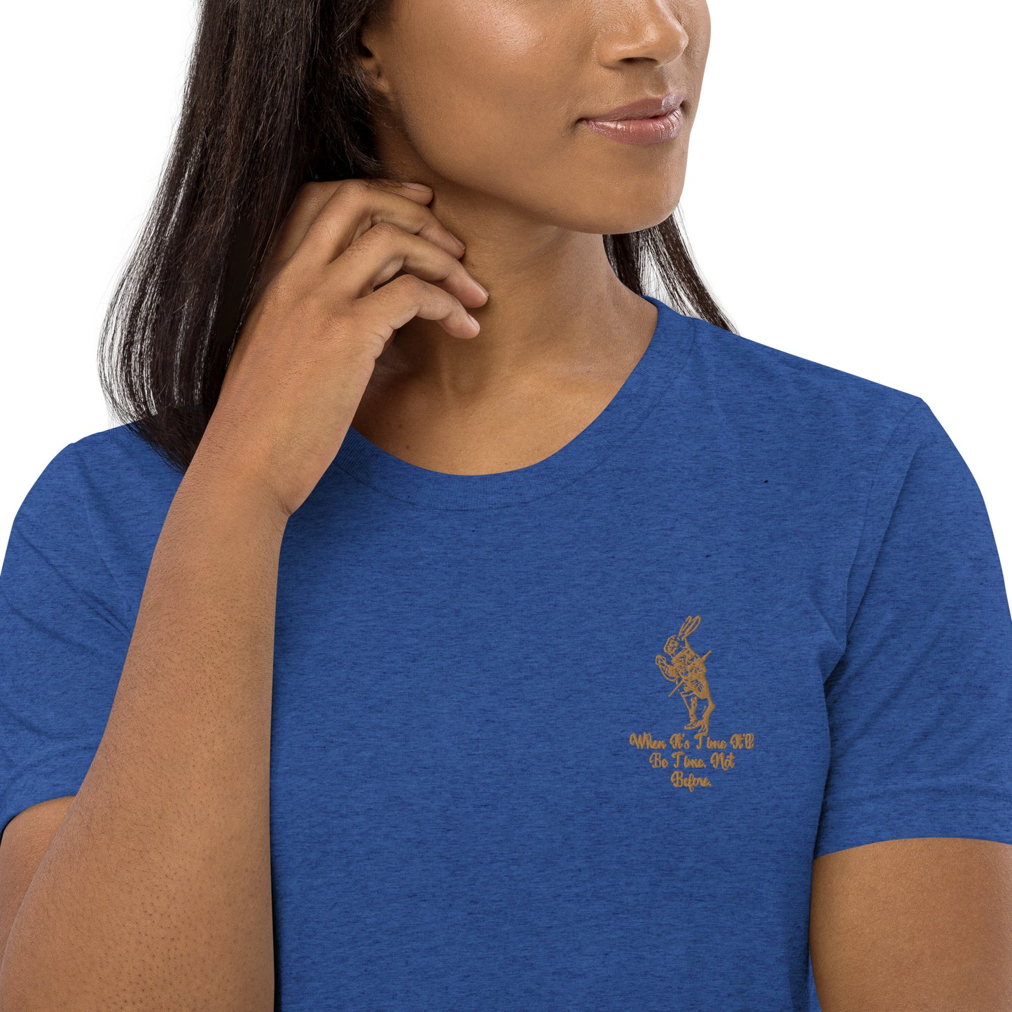 Rabbit (Gold) Embroidered Unisex Tri-blend Short Sleeve T-shirt