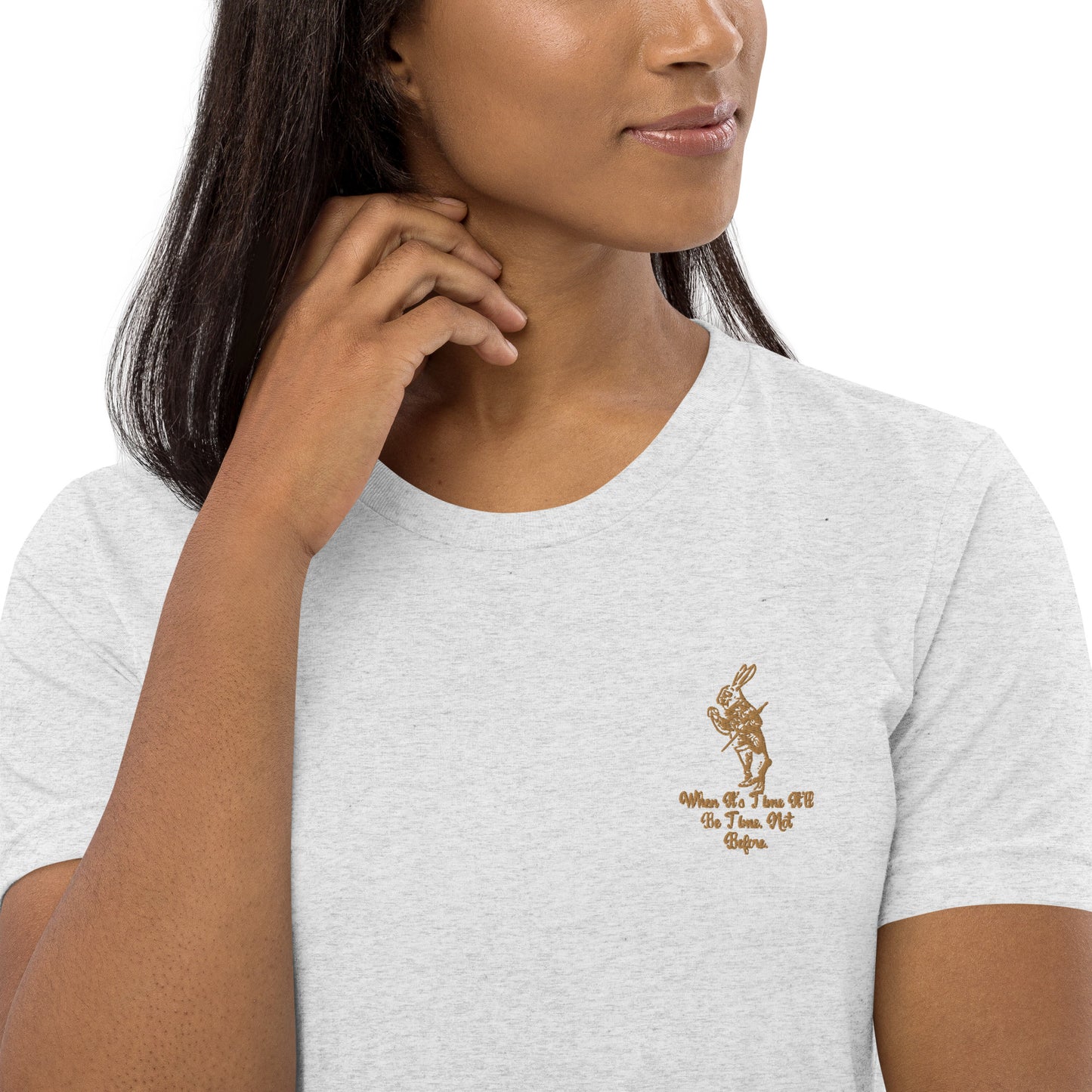 Rabbit (Gold) Embroidered Unisex Tri-blend Short Sleeve T-shirt