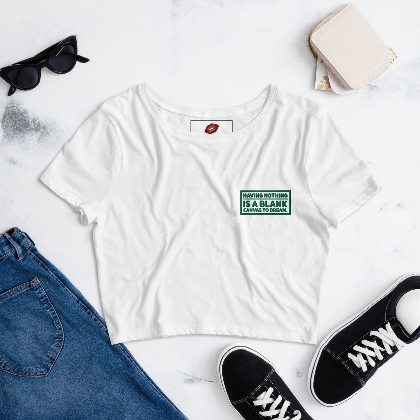 Blank Canvas (Green) Embroidered Women’s Crop Tee