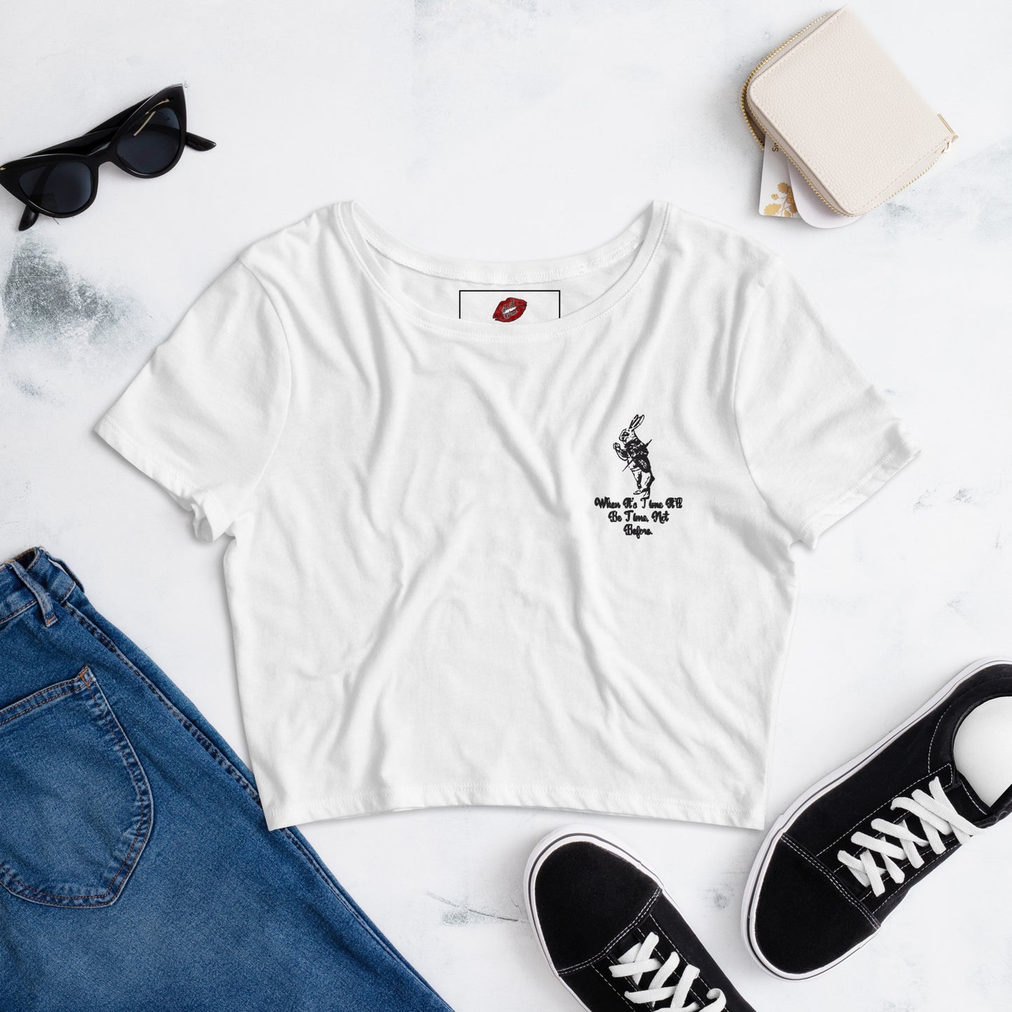 Rabbit (Black) Embroidered Women’s Crop Tee
