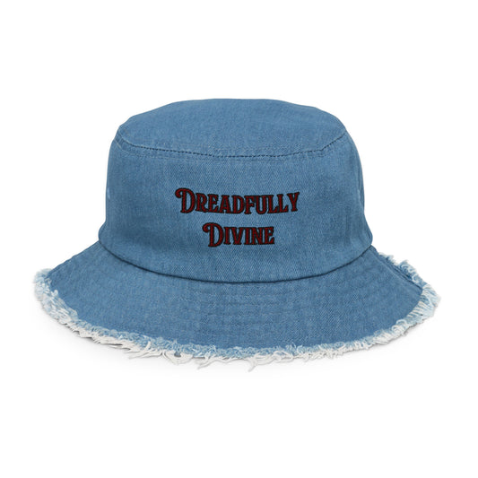 DD Logo (Maroon) Distressed Denim Bucket Hat