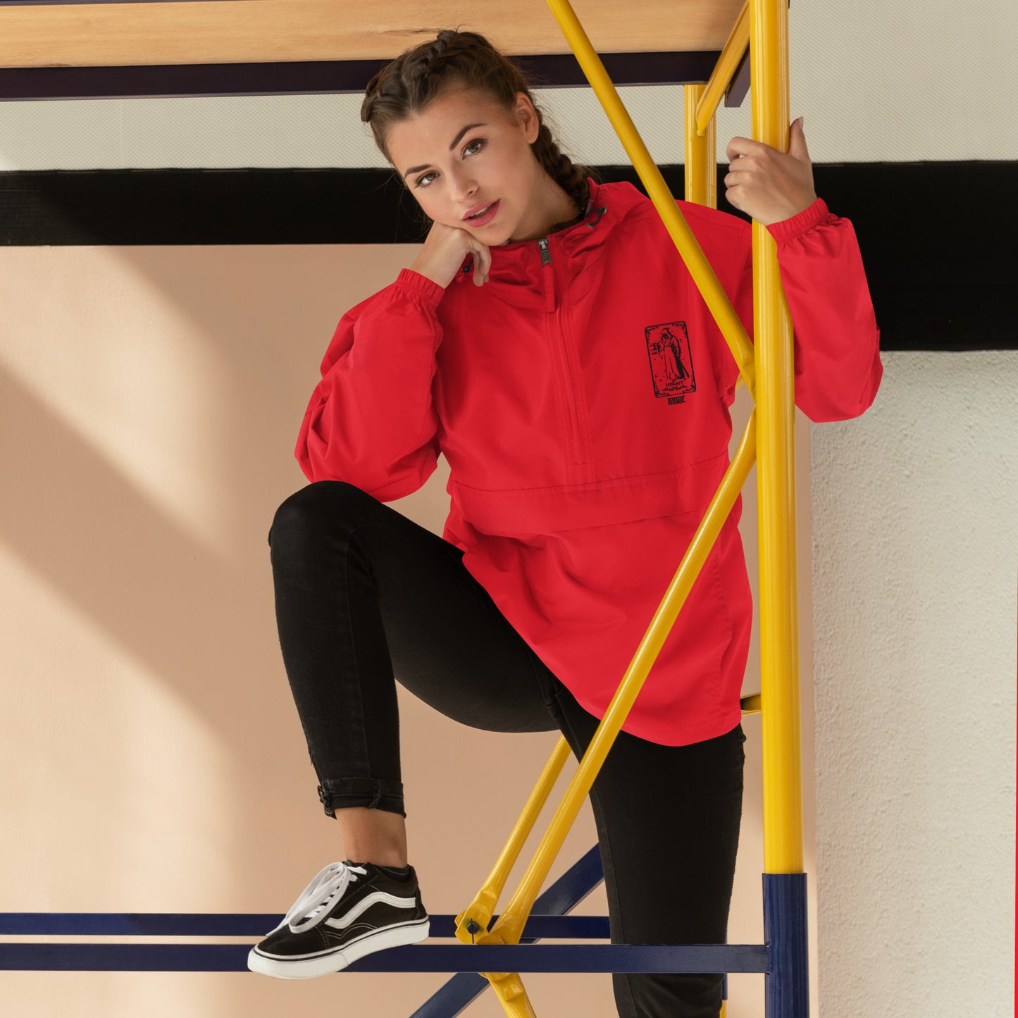 Hermit (Black) Embroidered Unisex Champion Packable Jacket