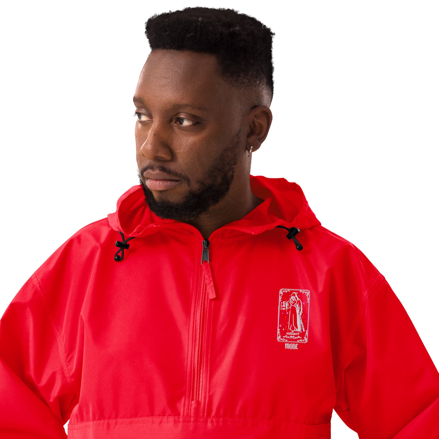 Hermit (White) Unisex Embroidered Champion Packable Jacket