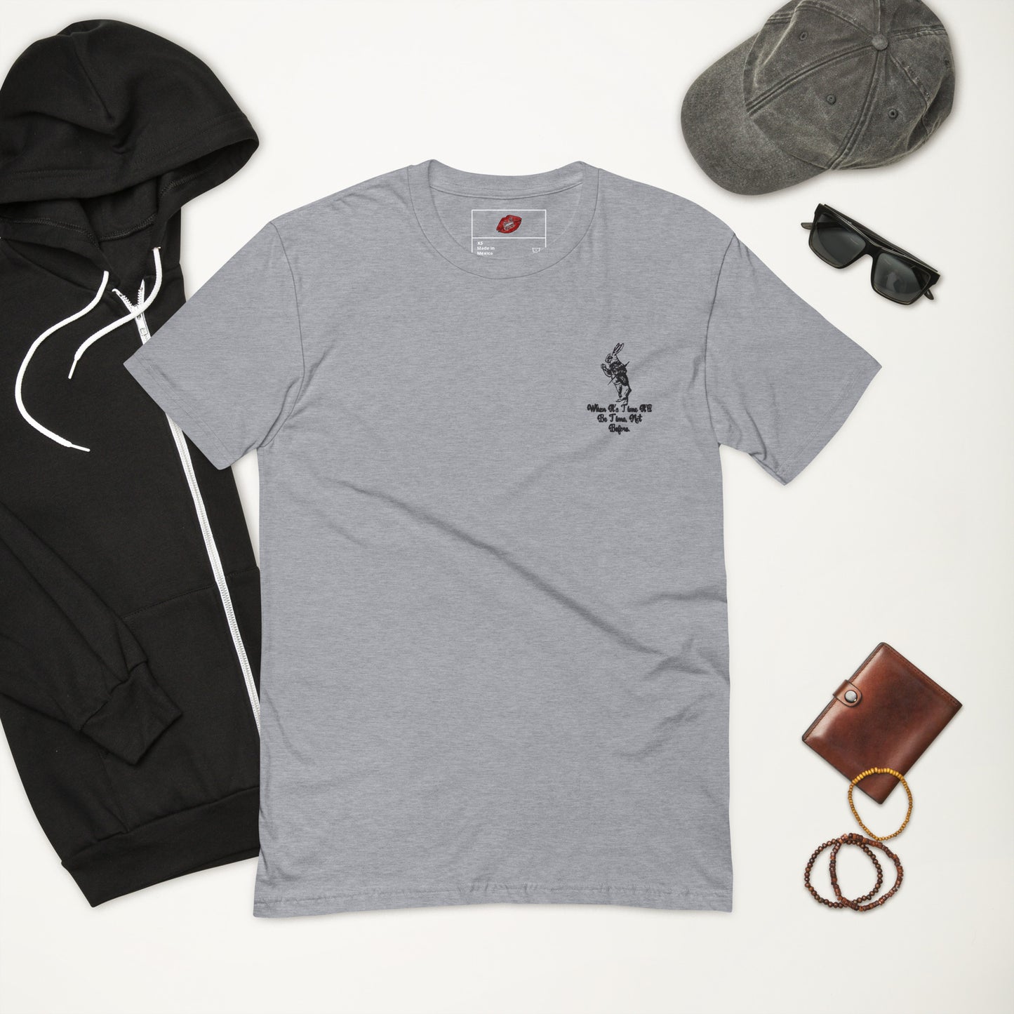 Rabbit (Black) Embroidered Men's Fitted Short Sleeve T-shirt