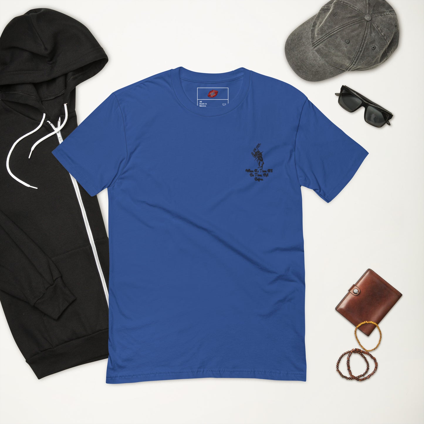 Rabbit (Black) Embroidered Men's Fitted Short Sleeve T-shirt
