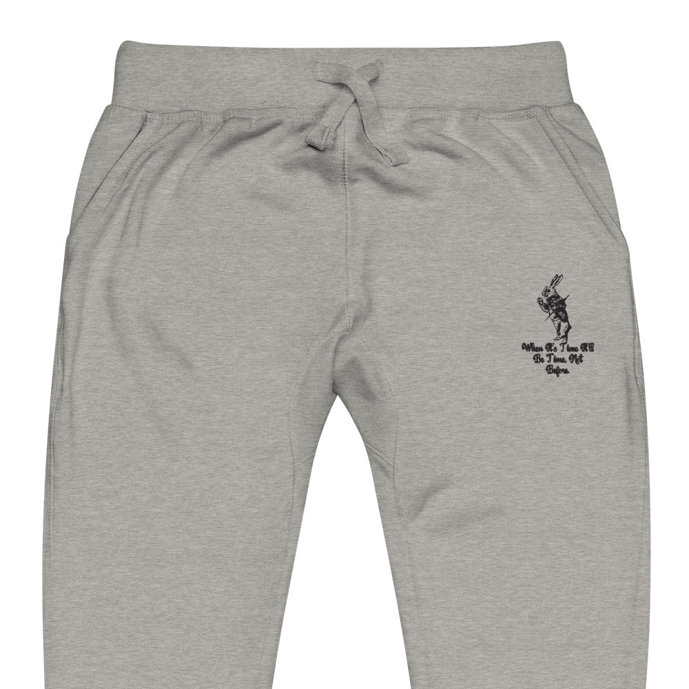 Rabbit (Black) Embroidered Unisex Fleece Sweatpants