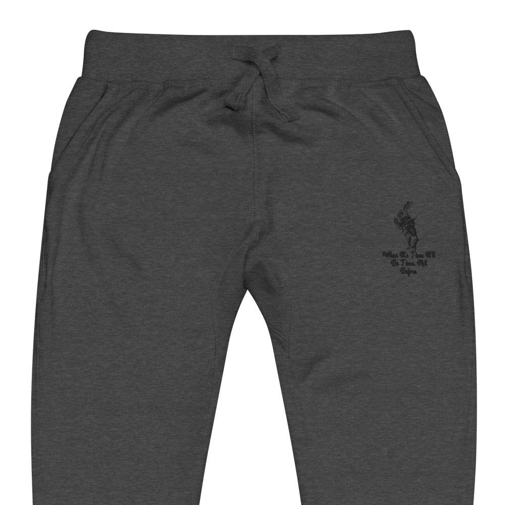 Rabbit (Black) Embroidered Unisex Fleece Sweatpants