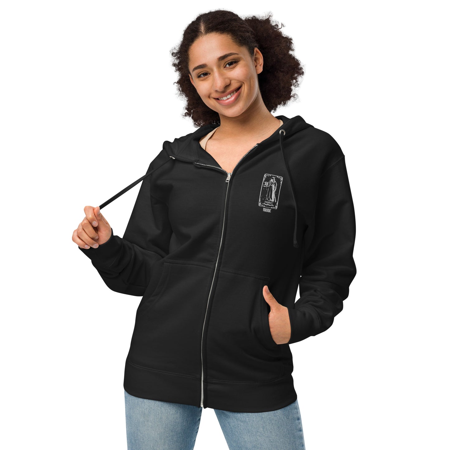 Hermit (White) Unisex Fleece Zip Up Hoodie