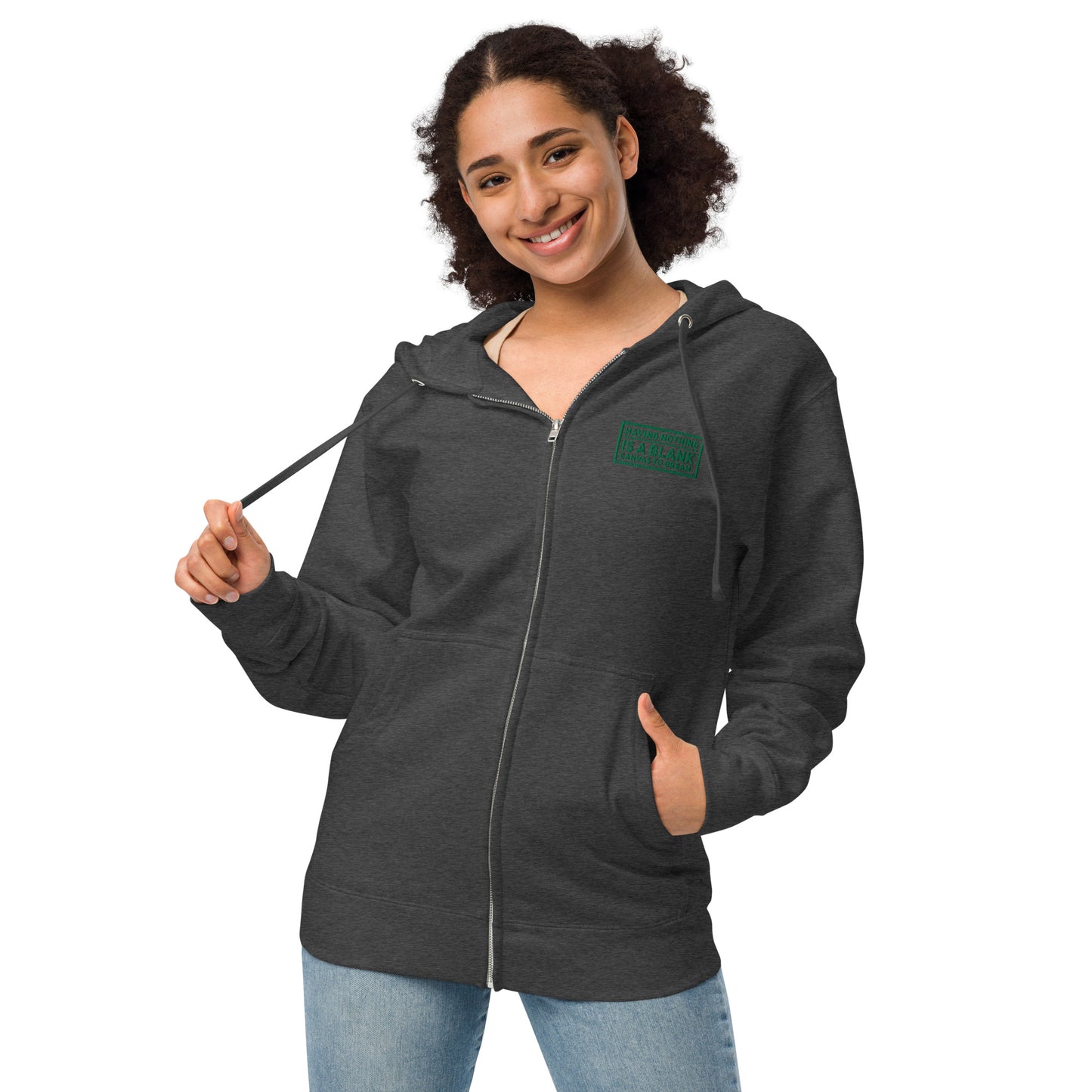 Blank Canvas (Green) Unisex Fleece Zip Up Hoodie