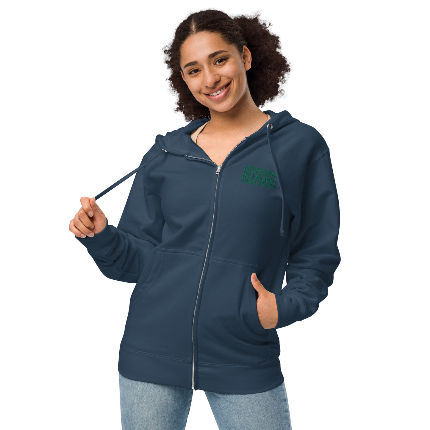 Blank Canvas (Green) Unisex Fleece Zip Up Hoodie