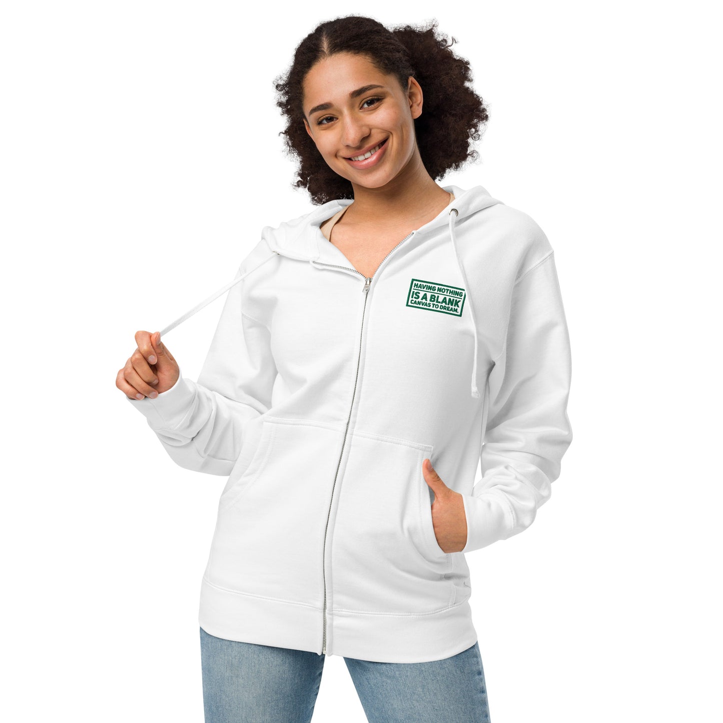 Blank Canvas (Green) Unisex Fleece Zip Up Hoodie