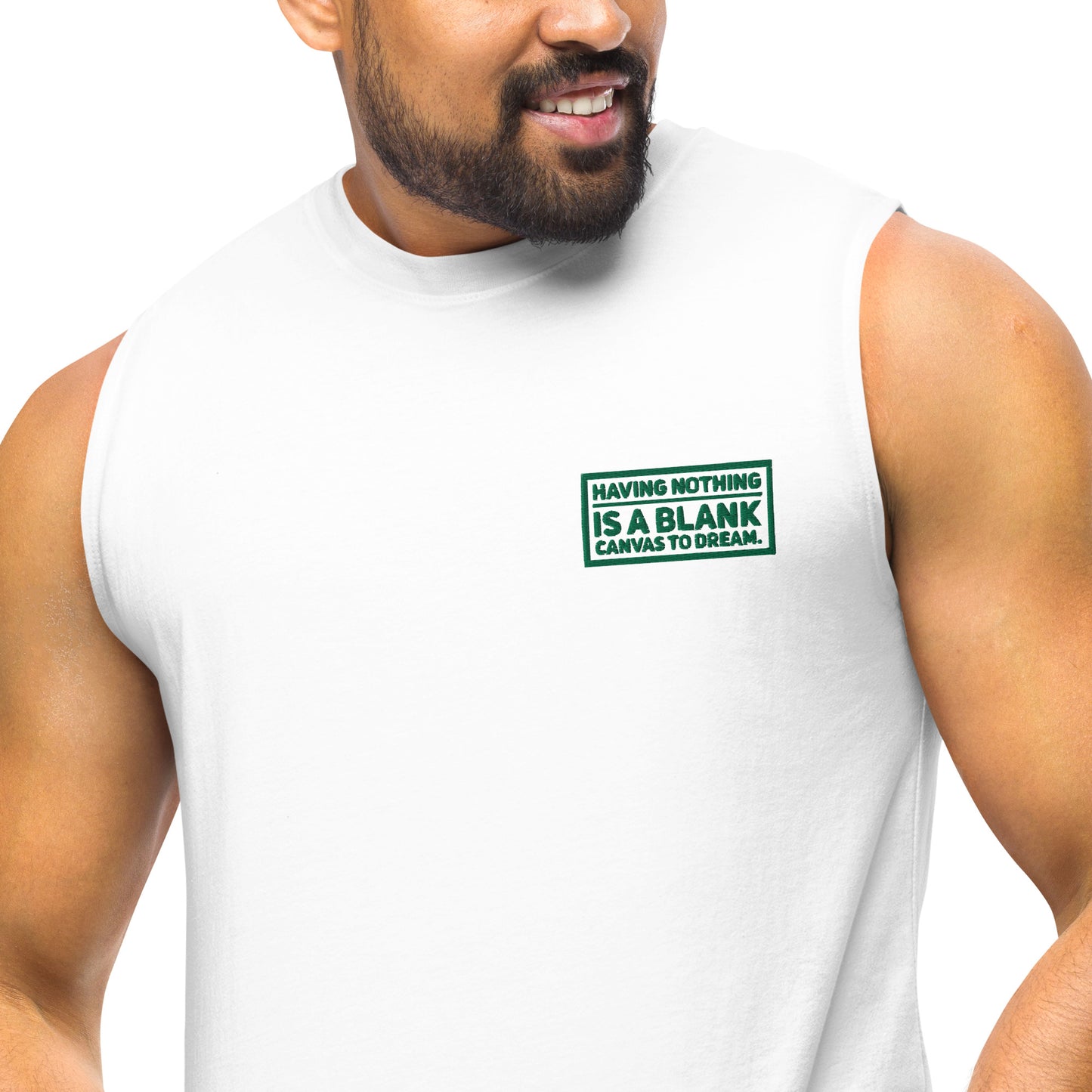 Blank Canvas (Green) Unisex Embroidered Muscle Shirt