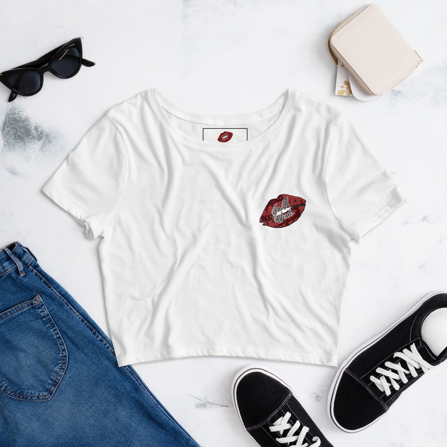 In A Word (Embroidered Logo) Women’s Crop Tee