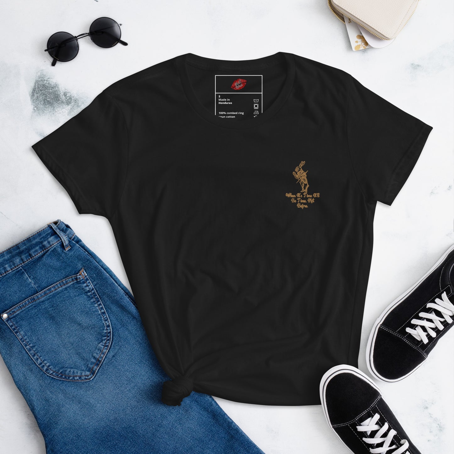 Rabbit (Gold) Embroidered Women's Fashion Fit Short Sleeve T-shirt