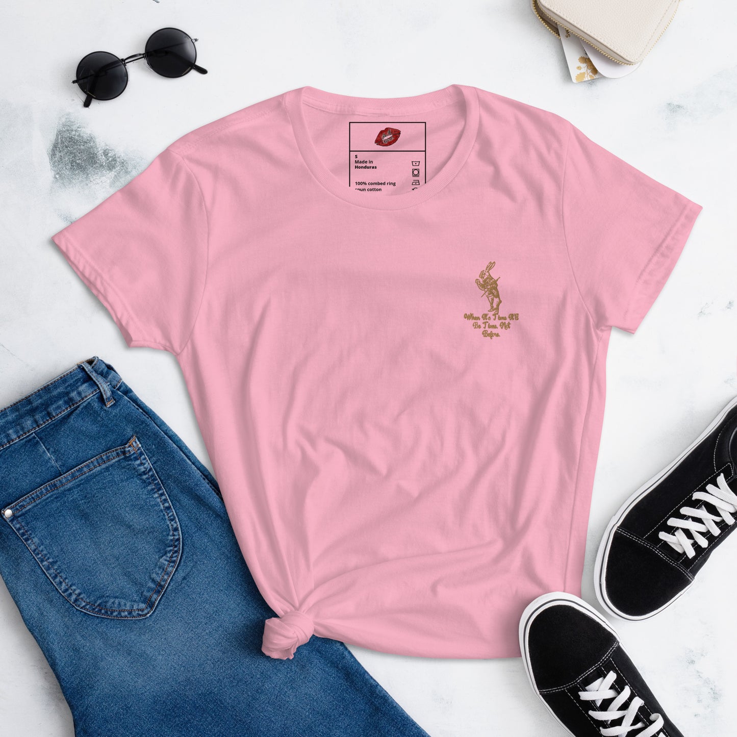 Rabbit (Gold) Embroidered Women's Fashion Fit Short Sleeve T-shirt