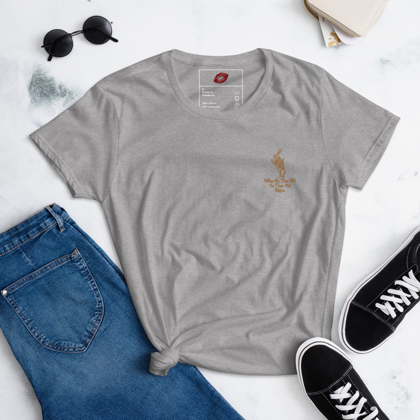 Rabbit (Gold) Embroidered Women's Fashion Fit Short Sleeve T-shirt