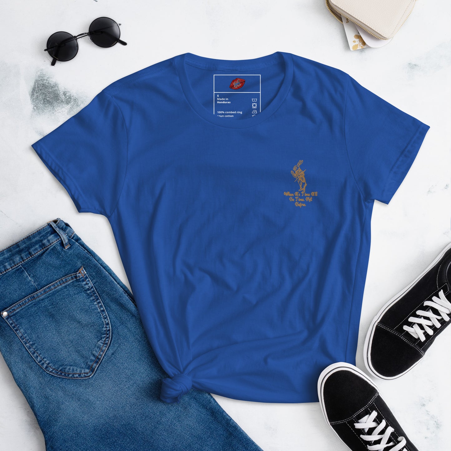 Rabbit (Gold) Embroidered Women's Fashion Fit Short Sleeve T-shirt